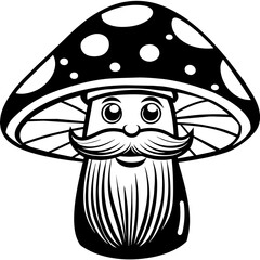 cartoon mushroom, black santa face silhouette vector illustration,icon,svg,santa mushroom cap characters,Holiday t shirt,Hand drawn trendy Vector illustration,christmas santa mushroom cap on black bac