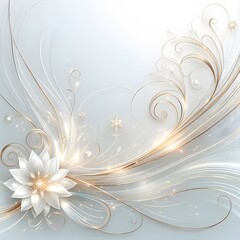 Abstract floral background with white flower and golden swirls. Vector illustration generated by ai