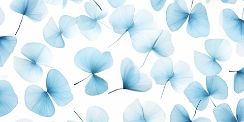 Fototapeta na wymiar Sky Blue flower petals and leaves on white background seamless watercolor pattern spring floral backdrop 