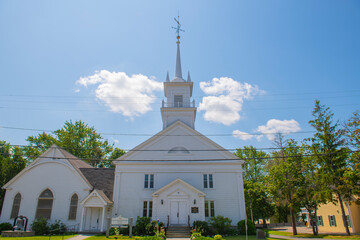 First Congregational Church at 127 Winnacunnet Road in historic town center of Hampton, New...