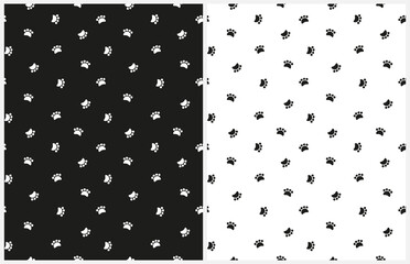 Seamless Pattern With Cat Paws ideal for Fabric, Textile. Kittens Paws Isolated on a White and Black Background. RGB. Endless Print with Traces of Cat Paws. For Cat Lovers. - 778947624