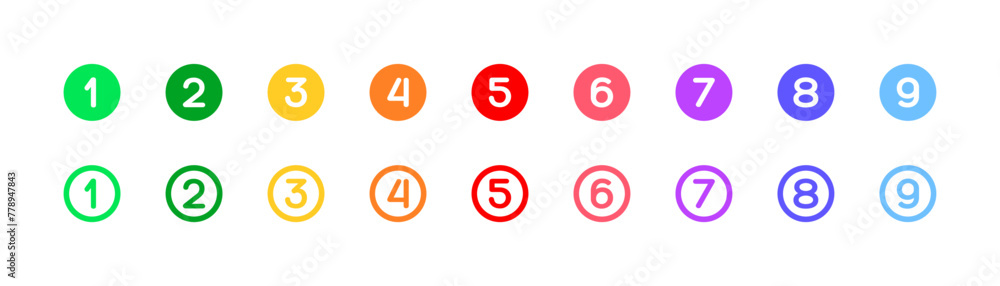 Poster numbers icons collection. colored numbers. flat style. vector icons