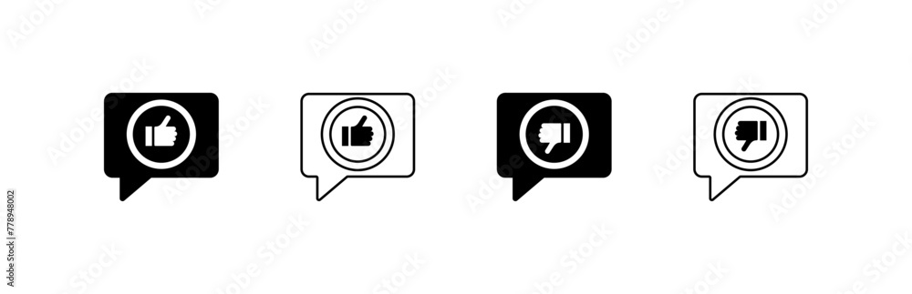 Poster like and dislike speech bubbles. linear and silhouette style. vector icons