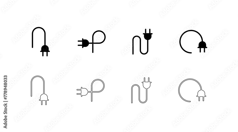 Aufkleber plug cord icons set. silhouette and linear style. vector icons
