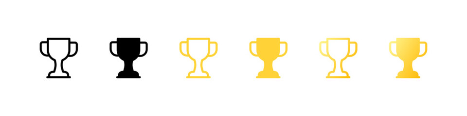 Set of cups icons. Linear, silhouette and flat style. Vector icons