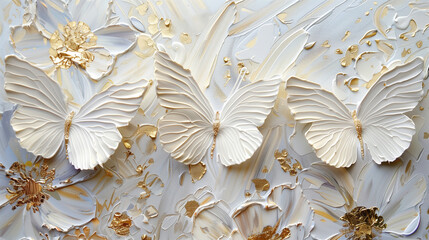 Three golden butterflies in oil paint