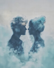 man and women with feelings, double exposure photo