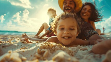 happy family play on the beach