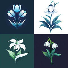 Four logos with a snowdrop vector flat