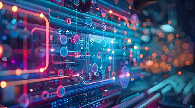 digital technology machine with light lines