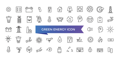 Green energy icon collection. Collection of renewable energy, ecology and green electricity icons set.