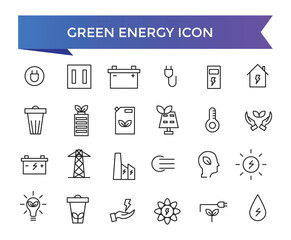Green energy icon collection. Collection of renewable energy, ecology and green electricity icons set.