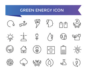 Green energy icon collection. Collection of renewable energy, ecology and green electricity icons set.