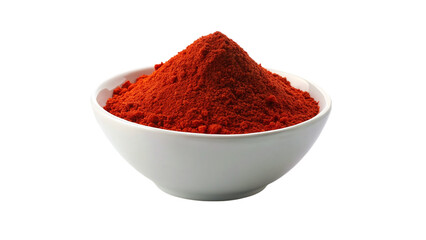 Paprika powder in a white bowl isolated on transparent background.