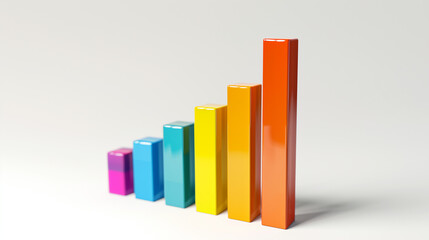 Colorful 3D Rising Column Chart Illustrating Growth and Success - Ideal for Financial and Market Analysis Presentations