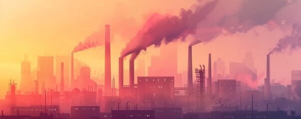 Fototapeta na wymiar Air pollution, industry plant dawn smoke smog emissions, bad ecology concept 