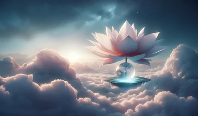 Foto op Canvas White Lotus above the cloud,  lotus on the sky, paradise © Makkraw