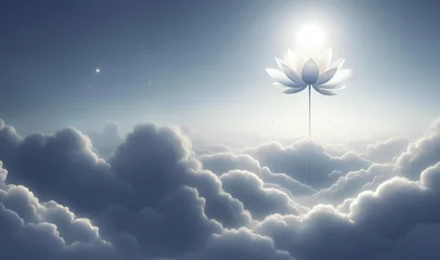 Foto op Canvas White Lotus above the cloud, lotus on the sky, paradise © Makkraw