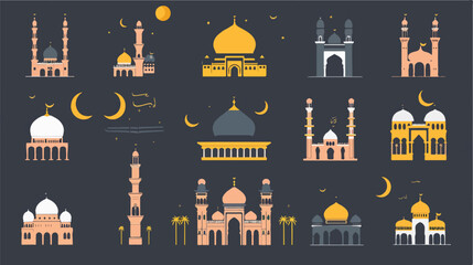 Set of Islamic vector design kaaba in Mecca icon fo - obrazy, fototapety, plakaty