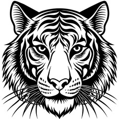 tiger head vector, black tiger face silhouette vector illustration,icon,svg,tigers characters,Holiday t shirt,Hand drawn trendy Vector illustration,lion on black background