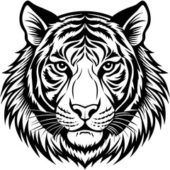 Obraz premium tiger head vector, black tiger face silhouette vector illustration,icon,svg,tigers characters,Holiday t shirt,Hand drawn trendy Vector illustration,lion on black background