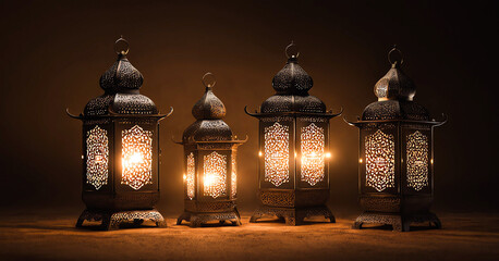 Eid mubarak picture of a mosque lamps during Ramadan 