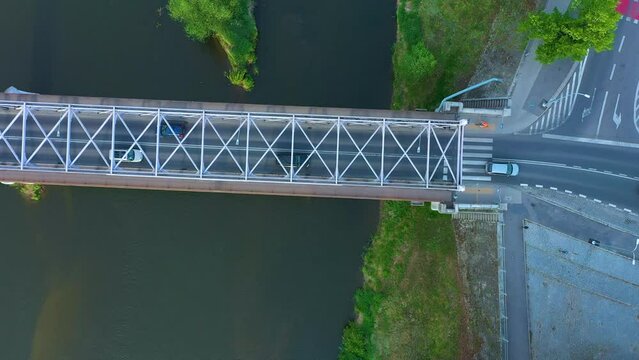 Top Down Piastowski Bridge River Odra Brzeg Most Aerial View Poland