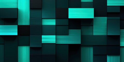 Mint Green and black modern abstract squares background with dark background in blue striped in the style of futuristic chromatic waves, colorful minimalism pattern 