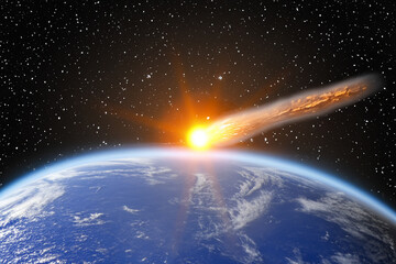 Meteorite. Meteor Impact On Earth - Fired Asteroid In Collision With Planet - Contain 3d Rendering...