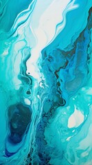 Teal fluid art marbling paint textured background with copy space blank texture design 