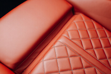 Red leather car seats in the expensive sport car