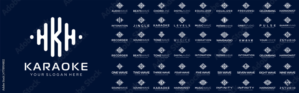 Fototapete abstract logos combined audio element with letters from a to z and numbers from 1 to 9. vector illus