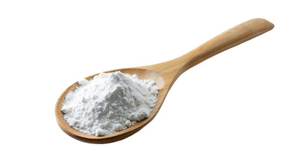 Flour in a wooden spoon. Isolated on transparent background.