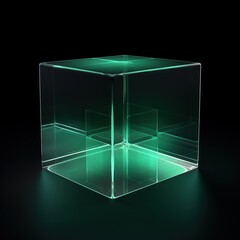 Mint Green glass cube abstract 3d render, on black background with copy space minimalism design for text or photo backdrop 