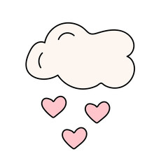 Cloud with hearts in doodle style.