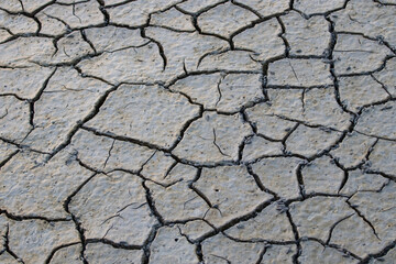 Nature texture - Mud crack, Cracks on the surface of the soil Caused by the shrinkage of the mud due to the dryness of the terrain. Gray Mud crack.