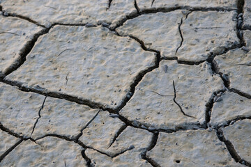 Nature texture - Mud crack, Cracks on the surface of the soil Caused by the shrinkage of the mud due to the dryness of the terrain. Gray Mud crack.