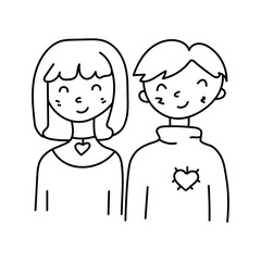 Couple in love in doodle style.