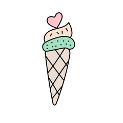 Ice cream with a heart in doodle style