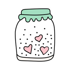 Jar with a heart in doodle style.