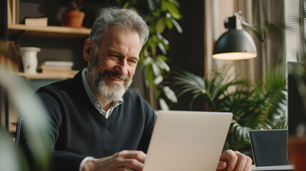Businessman using laptop computer in office