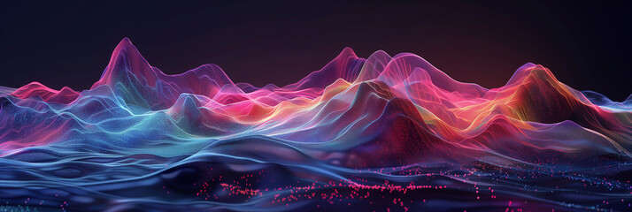 colorful hologram abstract 3d of  mountain surface topography with dark background