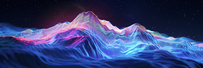 shining hologram abstract 3d of topography mountain surface with dark background - obrazy, fototapety, plakaty