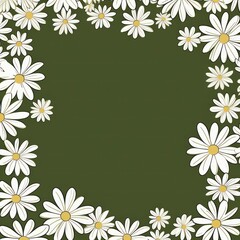 Olive and white daisy pattern, hand draw, simple line, flower floral spring summer background design with copy space for text or photo backdrop