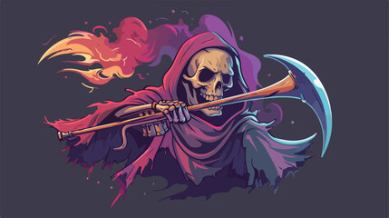 Skull grim reaper blow the trumpet and holding the - obrazy, fototapety, plakaty