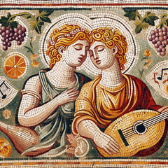 Obraz na płótnie Canvas Ancient roman mosaic illustration on the theme of love 