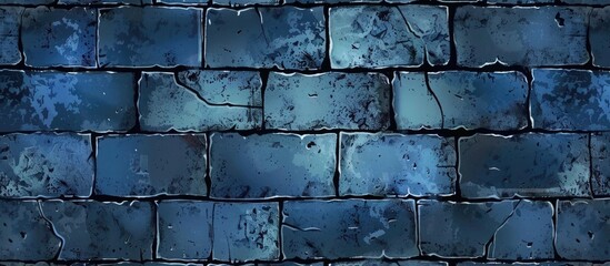 A detailed close up of a rectangular electric blue brick wall, showcasing intricate patterns and composite materials. The facade exudes artistry with a blend of metal, glass, and flooring