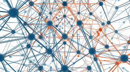 Abstract network concept with interconnected lines and dots representing communication, technology, and data analysis on a gradient blue to white background. - Powered by Adobe