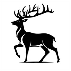 deer vector illustration. Graphic black silhouettes of wild deers – male, female and roe deer