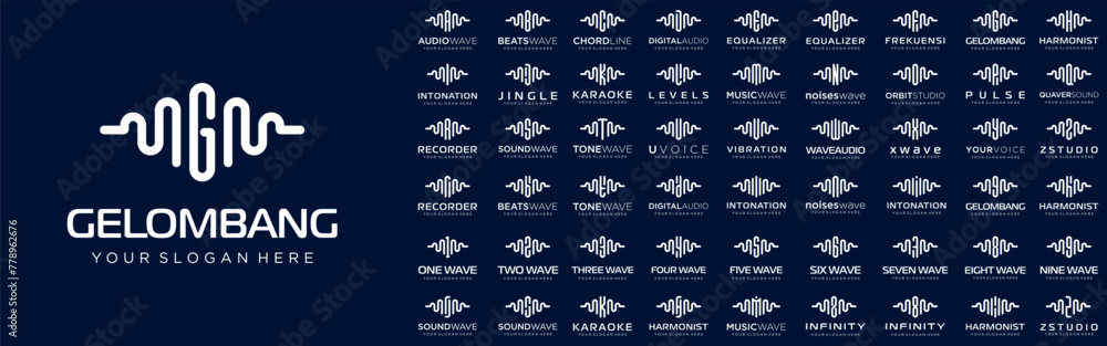 Fototapete abstract logos combined audio element with letters from a to z and numbers from 1 to 9. vector illus